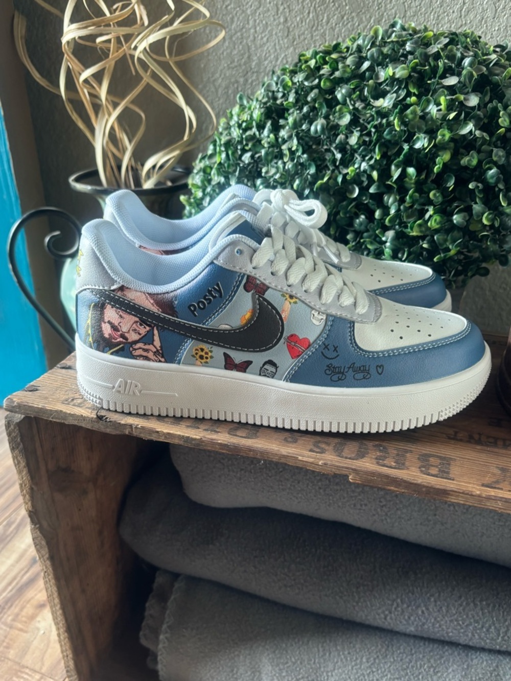 Post Malone Custom Made in Light Blue, White & Black with Illustrated Panels